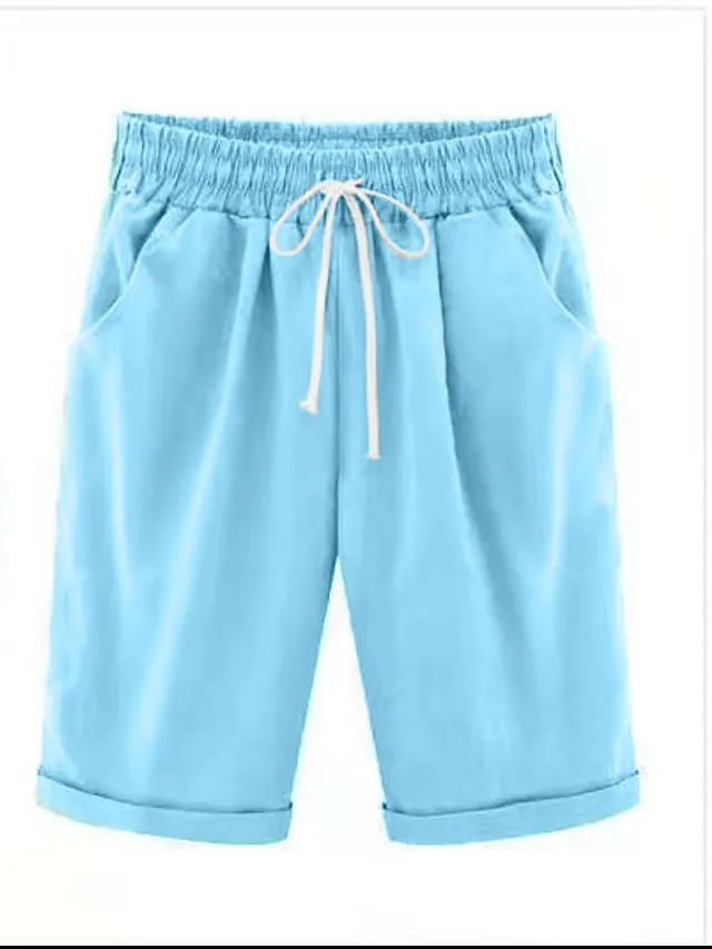 Women's Lounge Shorts Pure Color Elastic Waist with Drawstring Simple Casual Comfort Home Daily Vacation Polyester Breathable Pocket Five-point Pants