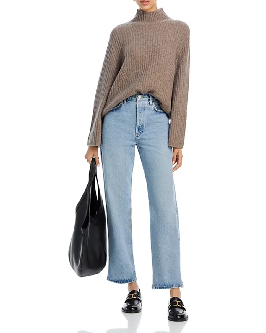 Cashmere Rib Knit Bell Sleeve Turtleneck Sweater