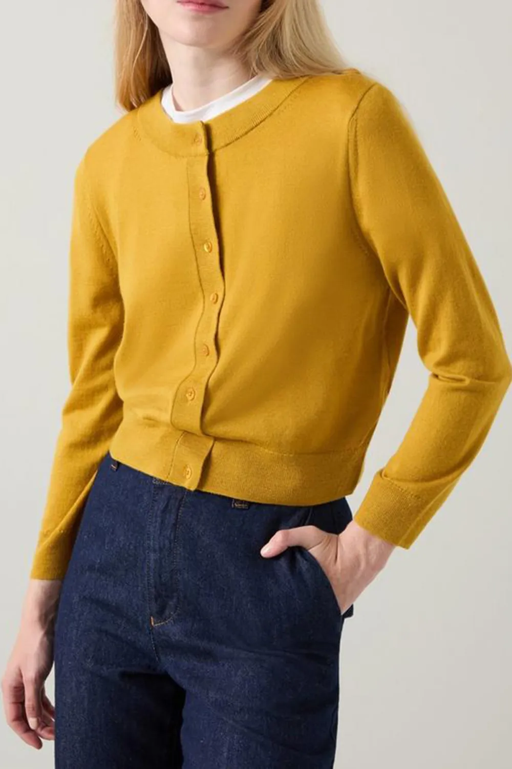 Mustard Yellow Cropped Button Down Knit Cardigan