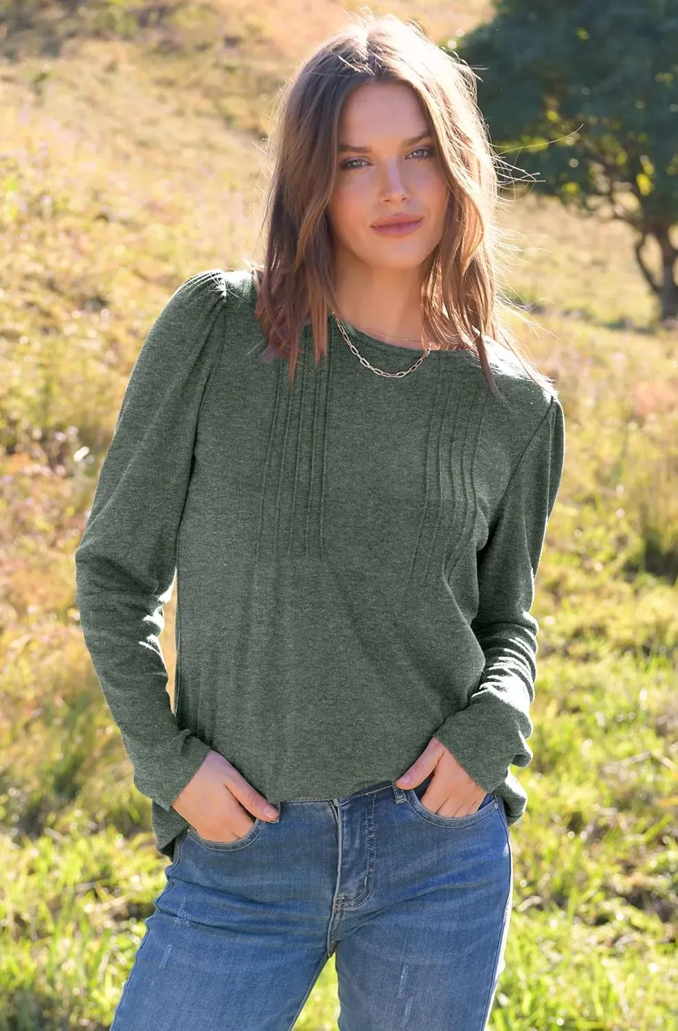 WIHOLL Blouses for Womens Dressy Casual 2024 Fall Tops Long Sleeve Shirts Loose Fit Tunics