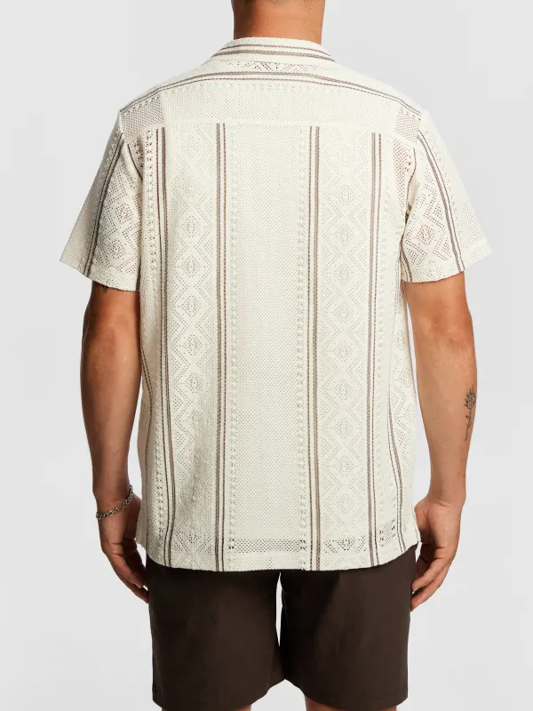 Natural Crochet Detail Short Sleeve Shirt