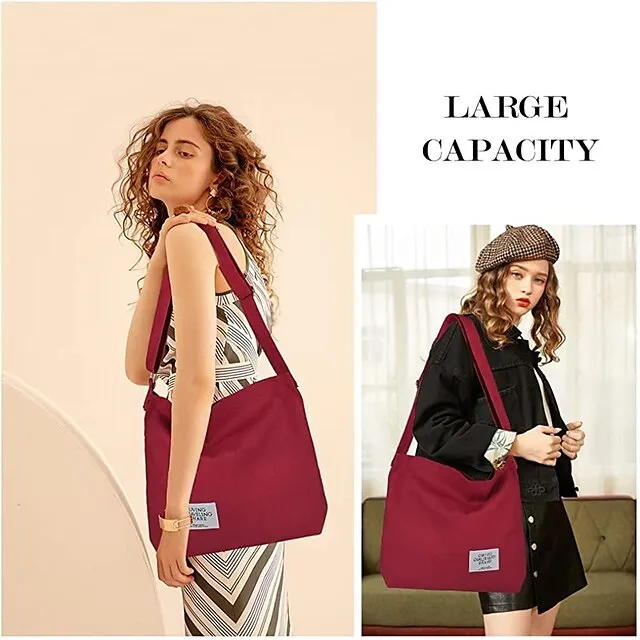 Canvas Tote Bag For Women Retro Large Size Canvas Shoulder Bag Hobo Crossbody Handbag Casual Tote For Shopping And Travel