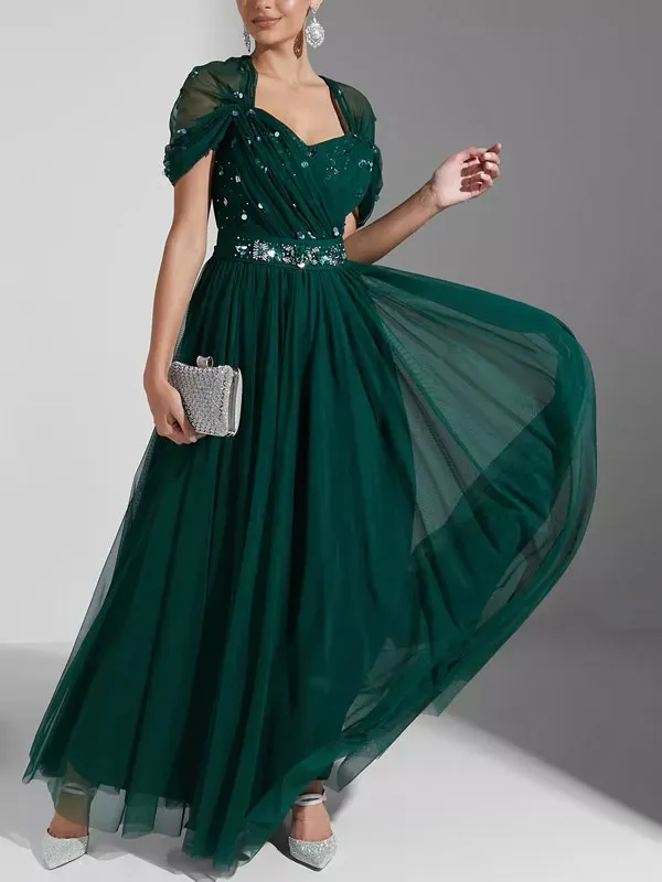 Embellished Plisse Mesh Dress