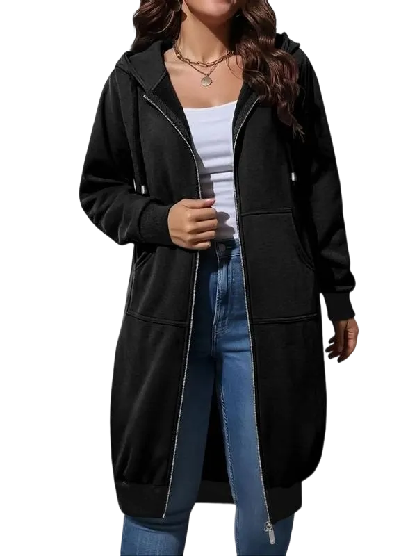 🧥 Women's Longline Zip-Up Fleece Hoodie
