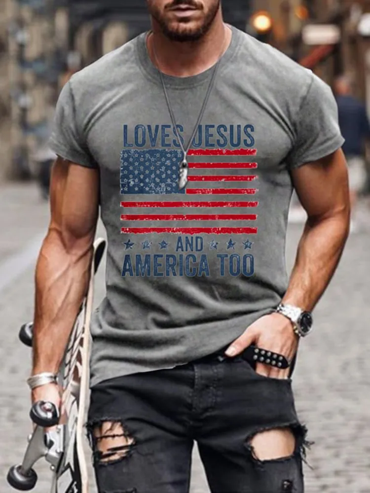 Men'S Shirt Loves Jesus And America Too T-Shirt