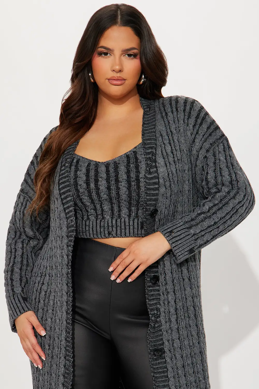 Casual And Cool Washed Cardigan Set - Black/combo