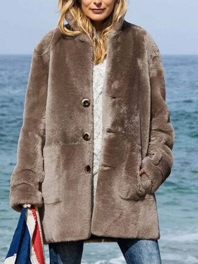 Casual Plain Fluff/Granular Fleece Fabric Teddy Jacket