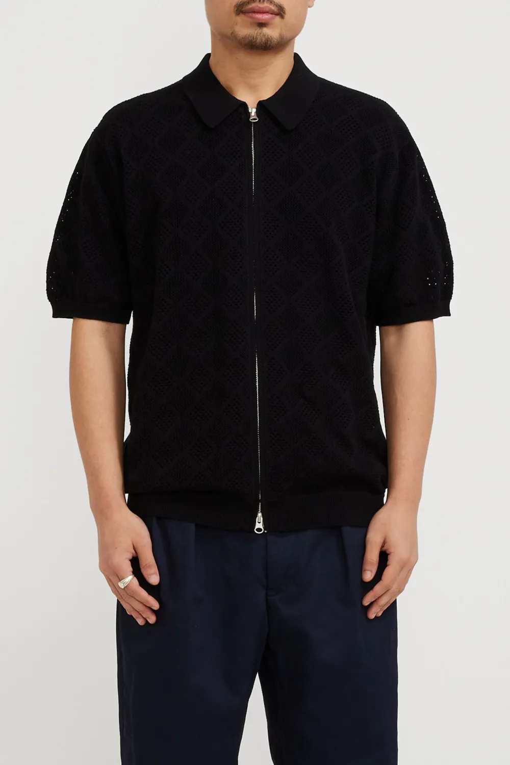 Zip Knit Polo Mesh Black