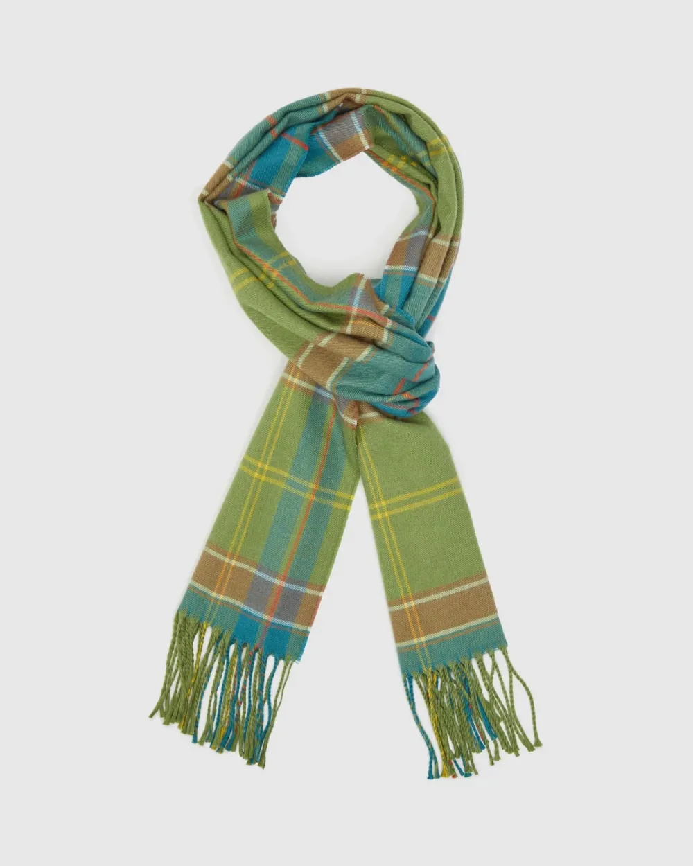 GREEN TARTAN STYLE MULTI CHECK SCARF
