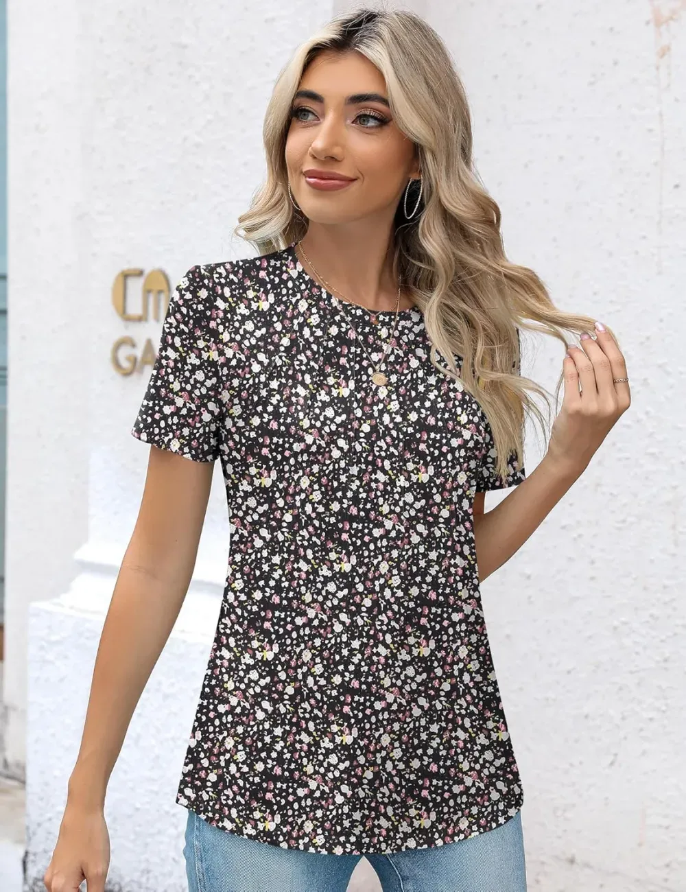 Kistore Womens Casual Crew Neck Short Sleeve Pleated Tops Blouses Fashion Clothes 2024