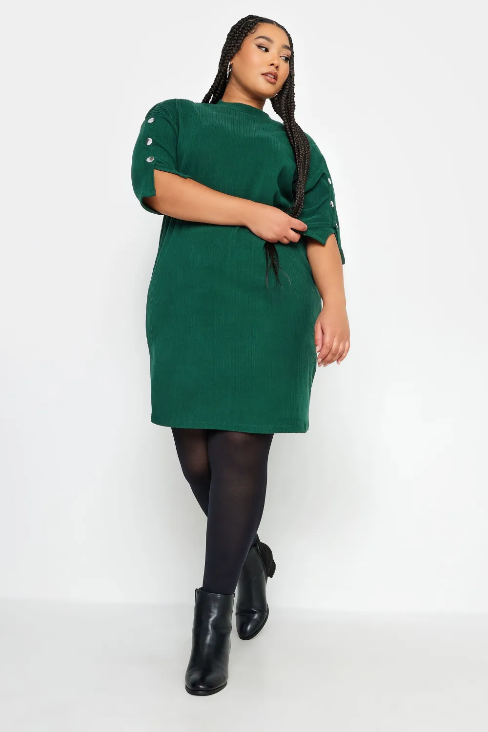 YOURS Curve Beige Brown Soft Touch Button Detail Mini Dress