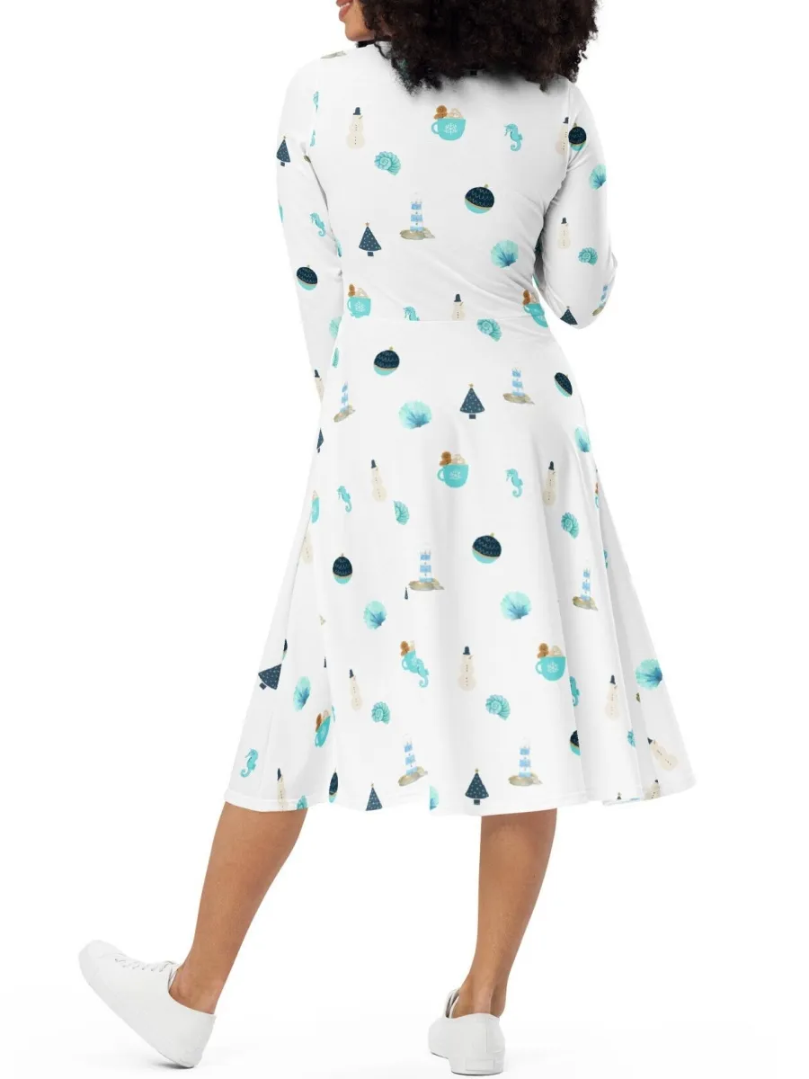 Pattern Long Sleeve Midi Dress