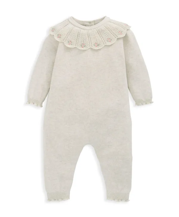 Knitted Scallop Collar Romper - Oatmeal