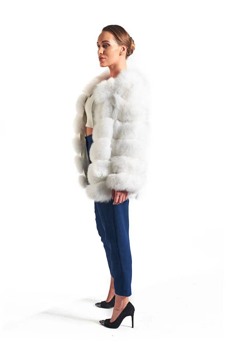 White Fox Fur Waist Length Jacket