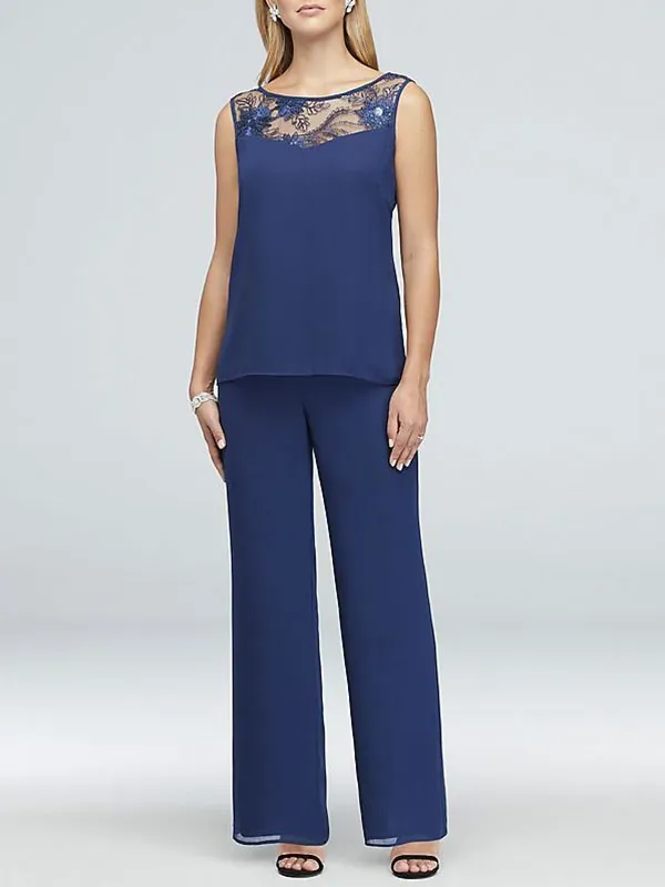 Lace-Detailed Georgette Three-Piece Pantsuit