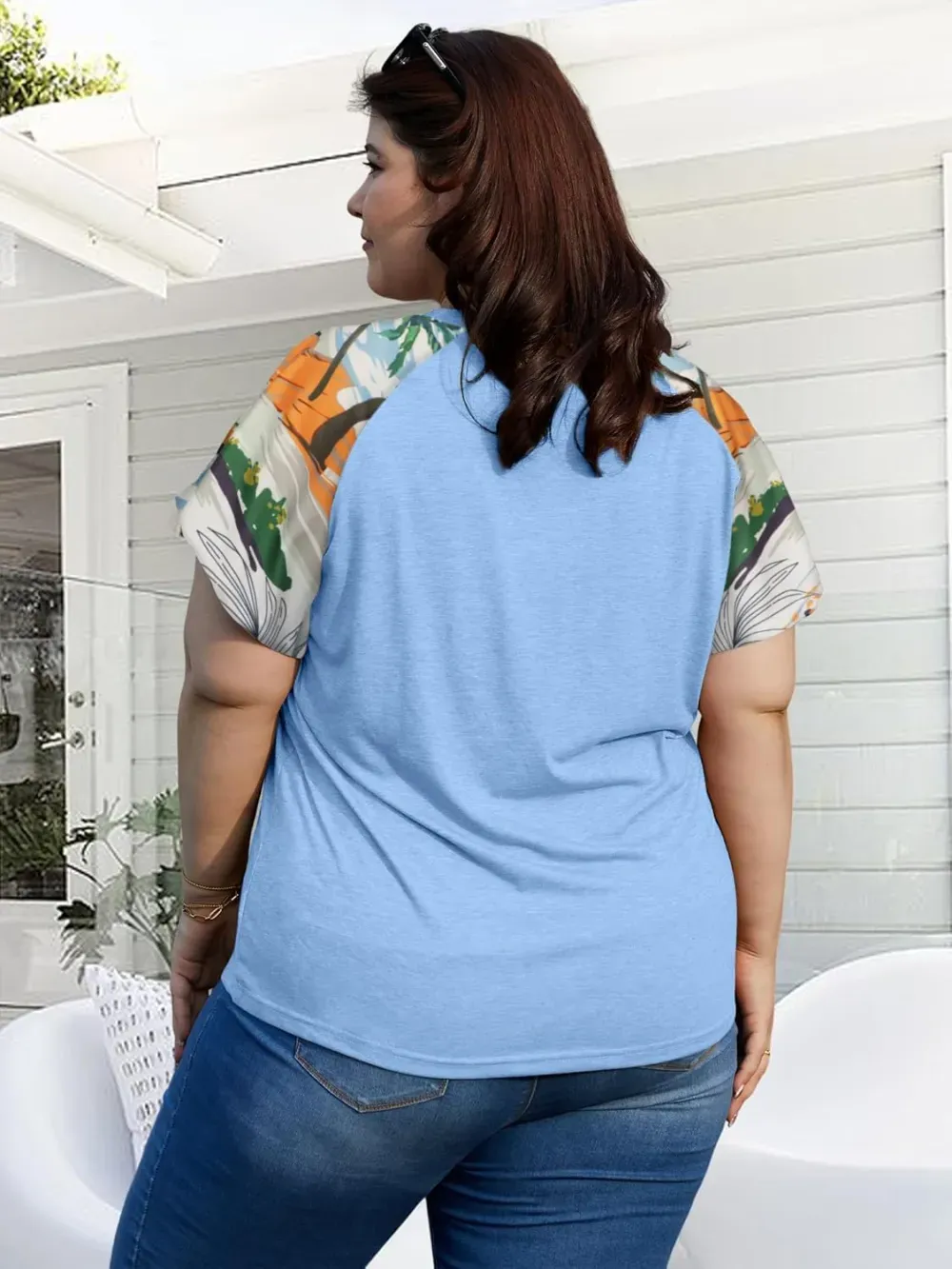 HDLTE Womens Plus Size Tops Floral Bell Sleeves Blouses Summer Crewneck Tunic Loose Casual T Shirts