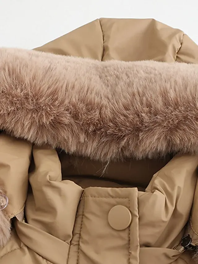 Women's Parka Puffer Jacket Winter Coat Zip up Hooded Coat with Fur Collar Drawstring Thermal Warm Heated Coat Removable Hood Fall Outerwear with Pockets Warm Classic Long Sleeve Light Blue Pink Black