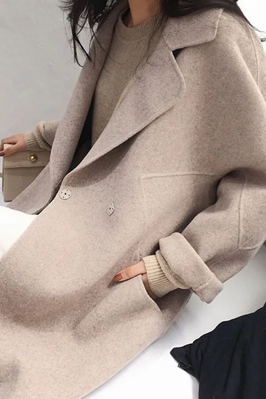 Solid Elegant Faux Woolen Lapel Coat