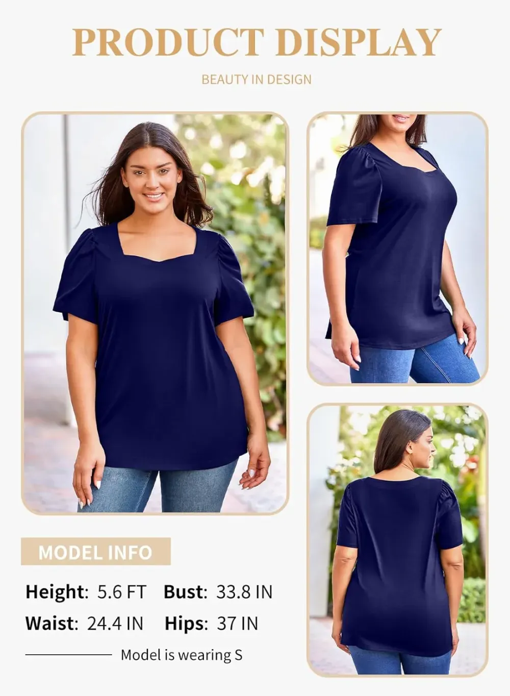 Eytino Womens Plus Size Tops Ruffle Short Sleeve Square Neck Summer Loose Casual Tee Shirts(1X-5X)