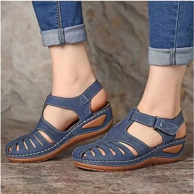 Women's Sandals Comfort Shoes Barefoot Sandals Daily Walking Wedge Sandals Summer Wedge Heel Closed Toe Open Toe Minimalism Walking Shoes Faux Leather Magic Tape Black Red Light Grey