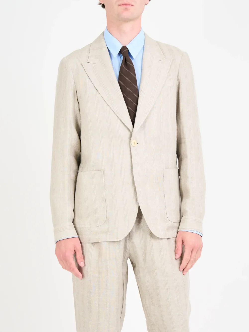 Sand Casual Style Lapel Linen Blazer