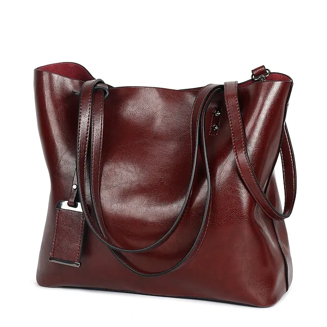 Women's Tote Shoulder Bag Tote PU Leather Shopping Daily Office & Career Rivet Solid Color Black Red Wine Brown