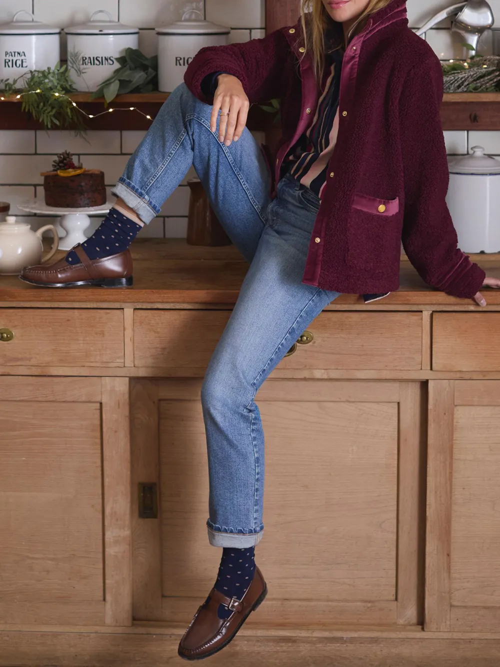 Velvet Trims Red Fleece Jacket