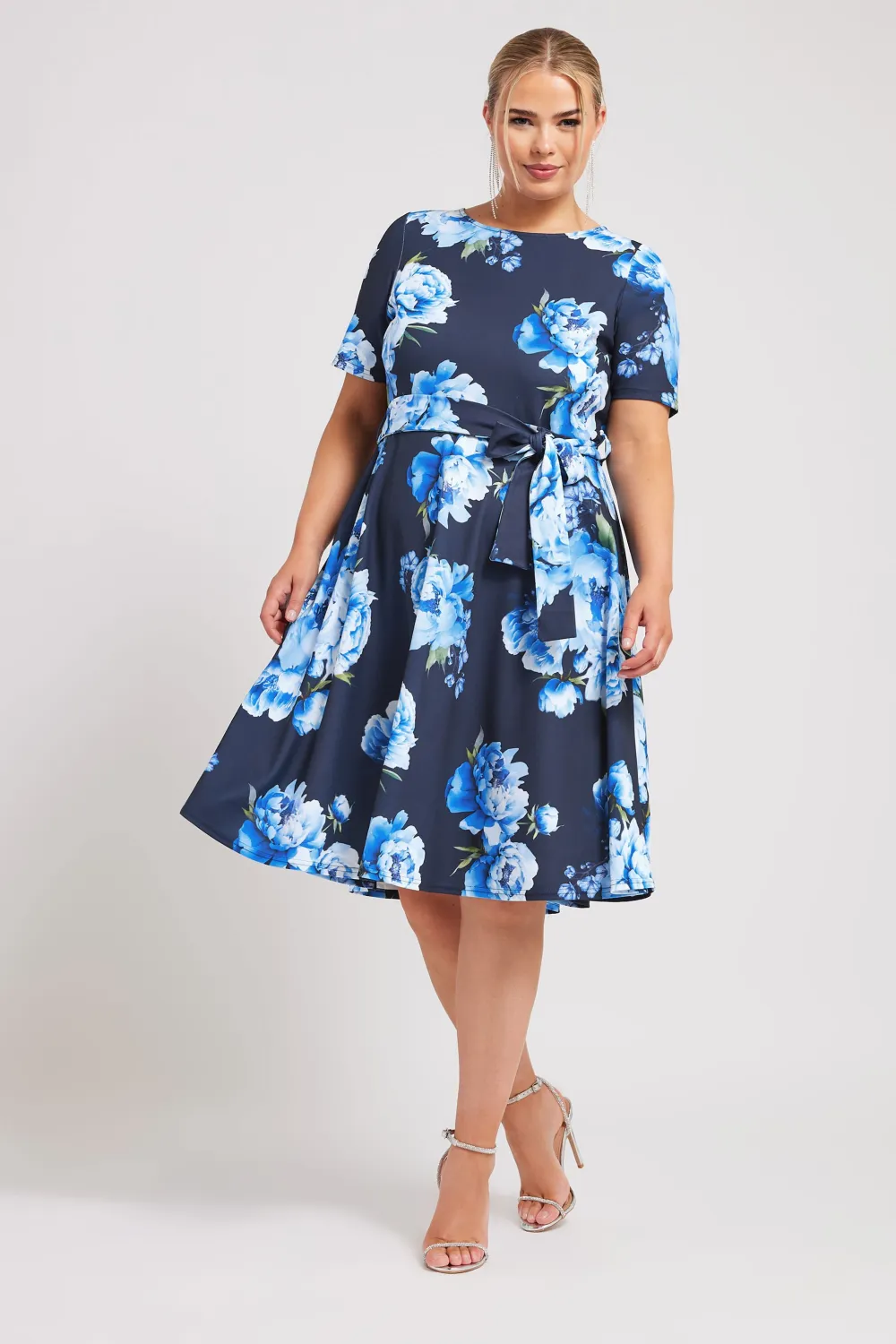 YOURS LONDON Curve Blue Scoop Neck Skater Dress