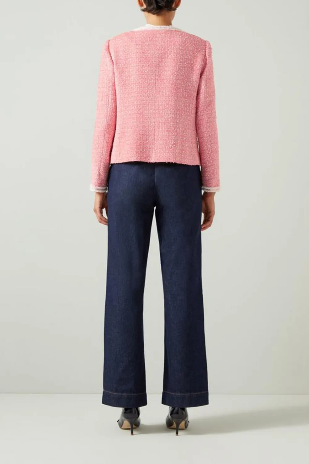 Pink Tweed Flower Detail Short Jacket