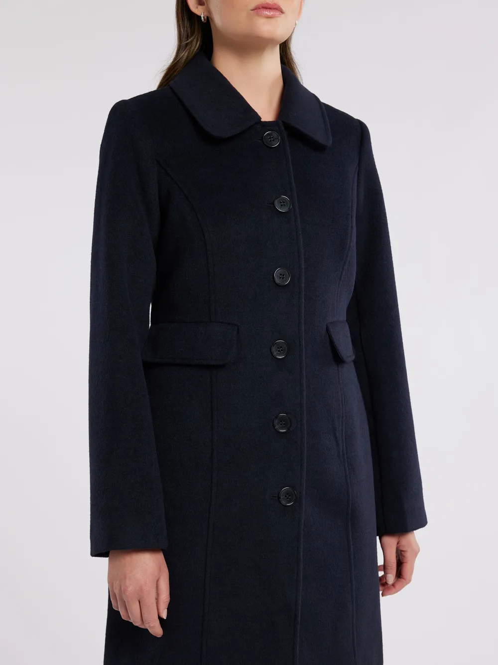 Navy Wool Blend Long Coats