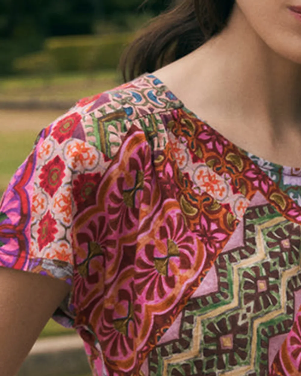 Short Sleeve Patchwork Print Blouse
