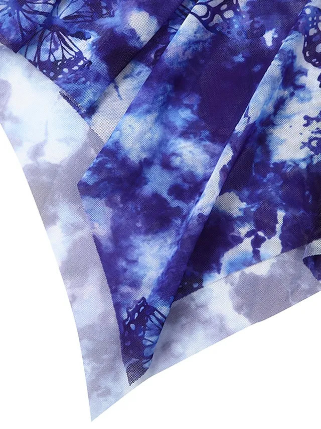 Women's Swimwear Tankini Swim Dress 2 Piece Plus Size Swimsuit Halter 2 Piece Modest Swimwear Push Up Open Back Floral Print Blue Halter V Wire Bathing Suits New Vacation Beach Wear