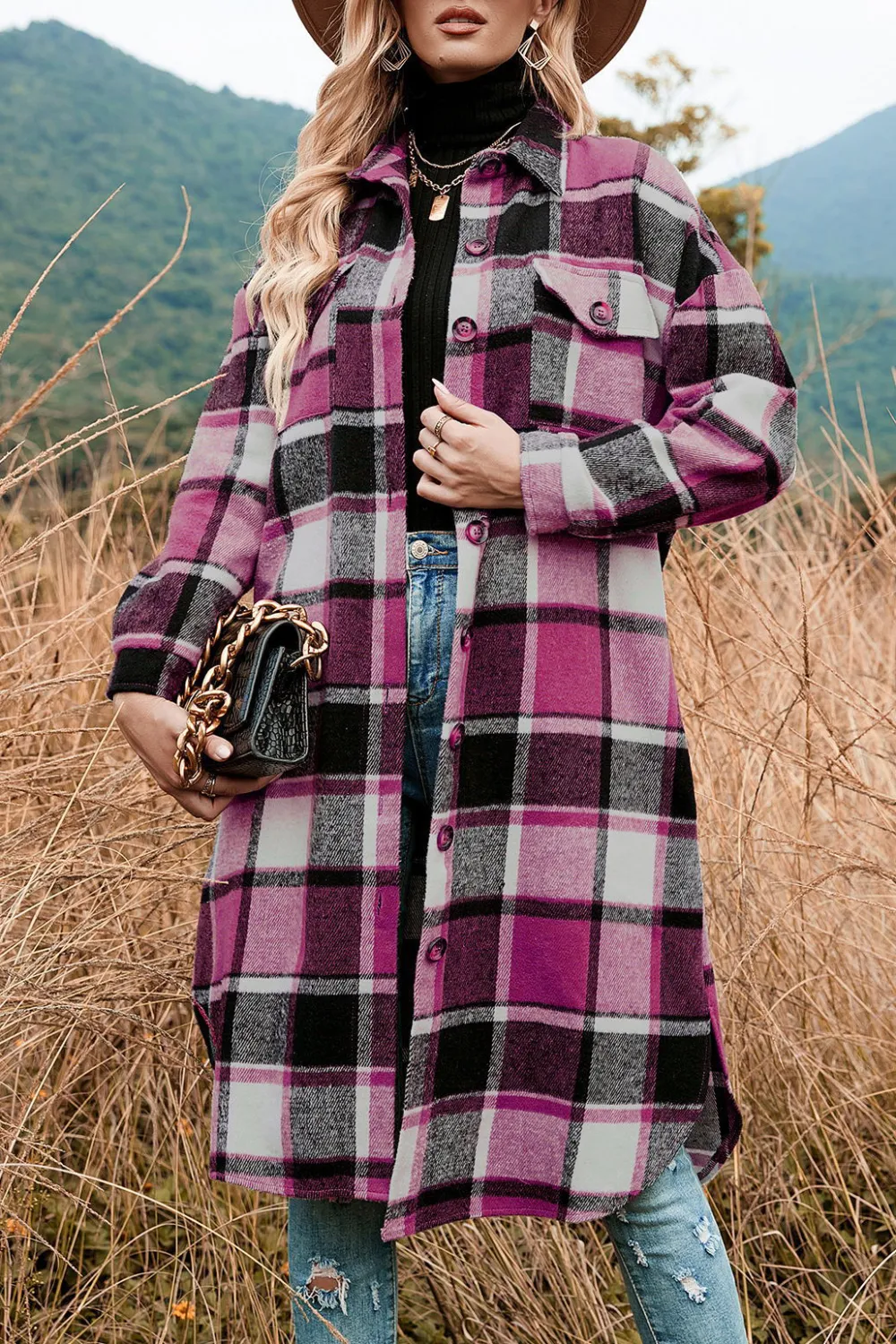 Plaid Print Long Shirt Jacket