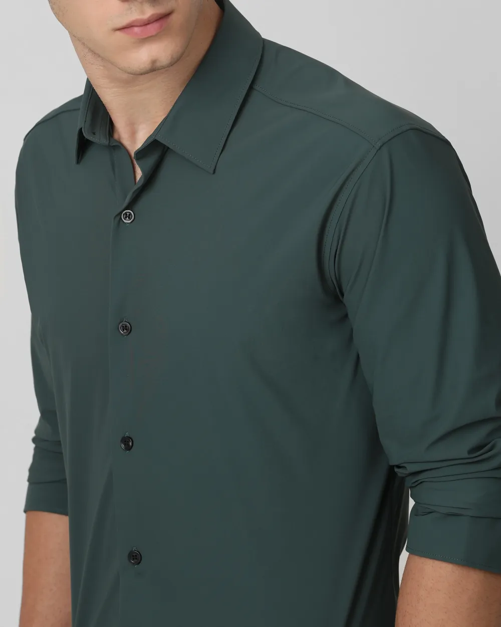 Leisure Soft And Comfortable Slim-Fit Dark Green Shirt