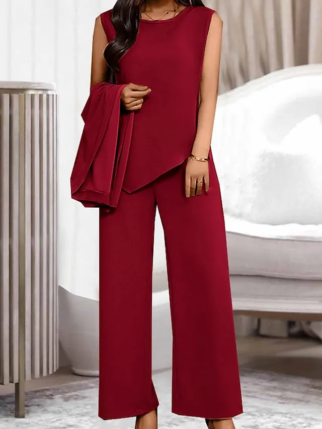 Women's Loungewear Sets 3 Pieces Pure Color Fashion Casual Comfort Street Daily Date Polyester Breathable Crew Neck Long Sleeve Pant Pocket Summer Spring Black Wine