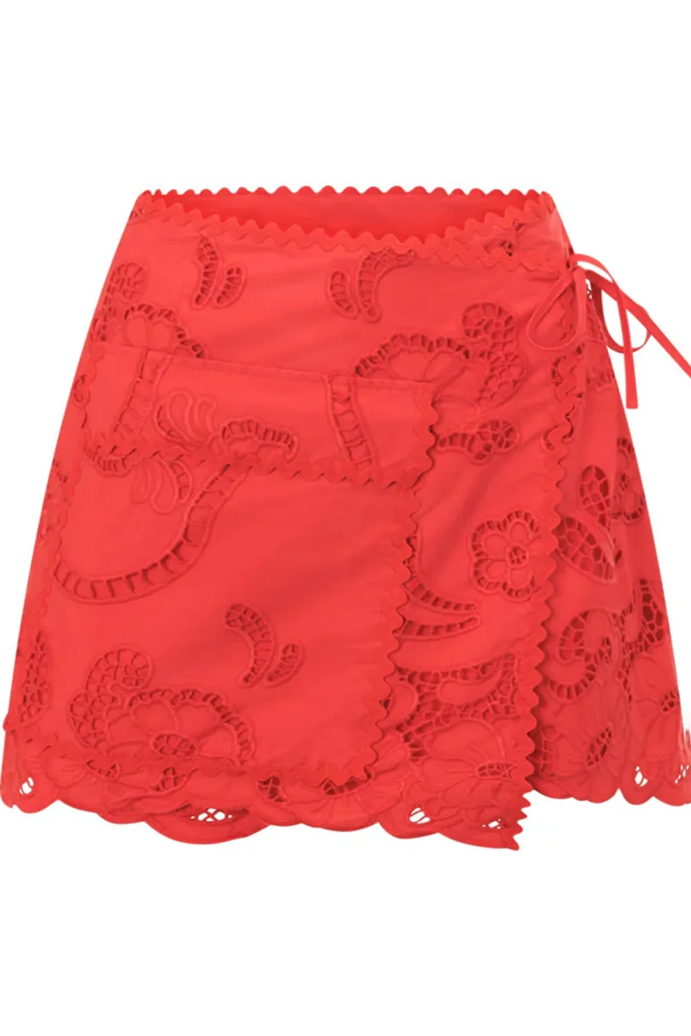 Embroidered Wrap Style Mini Skirt