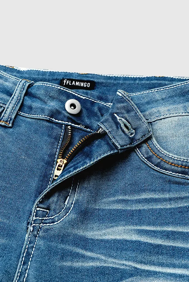 Washed Split Hem Mid Rise Bootcut Jeans