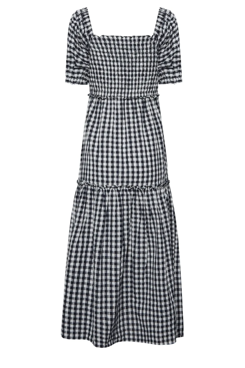 LTS Tall Black Gingham Shirred Midi Dress