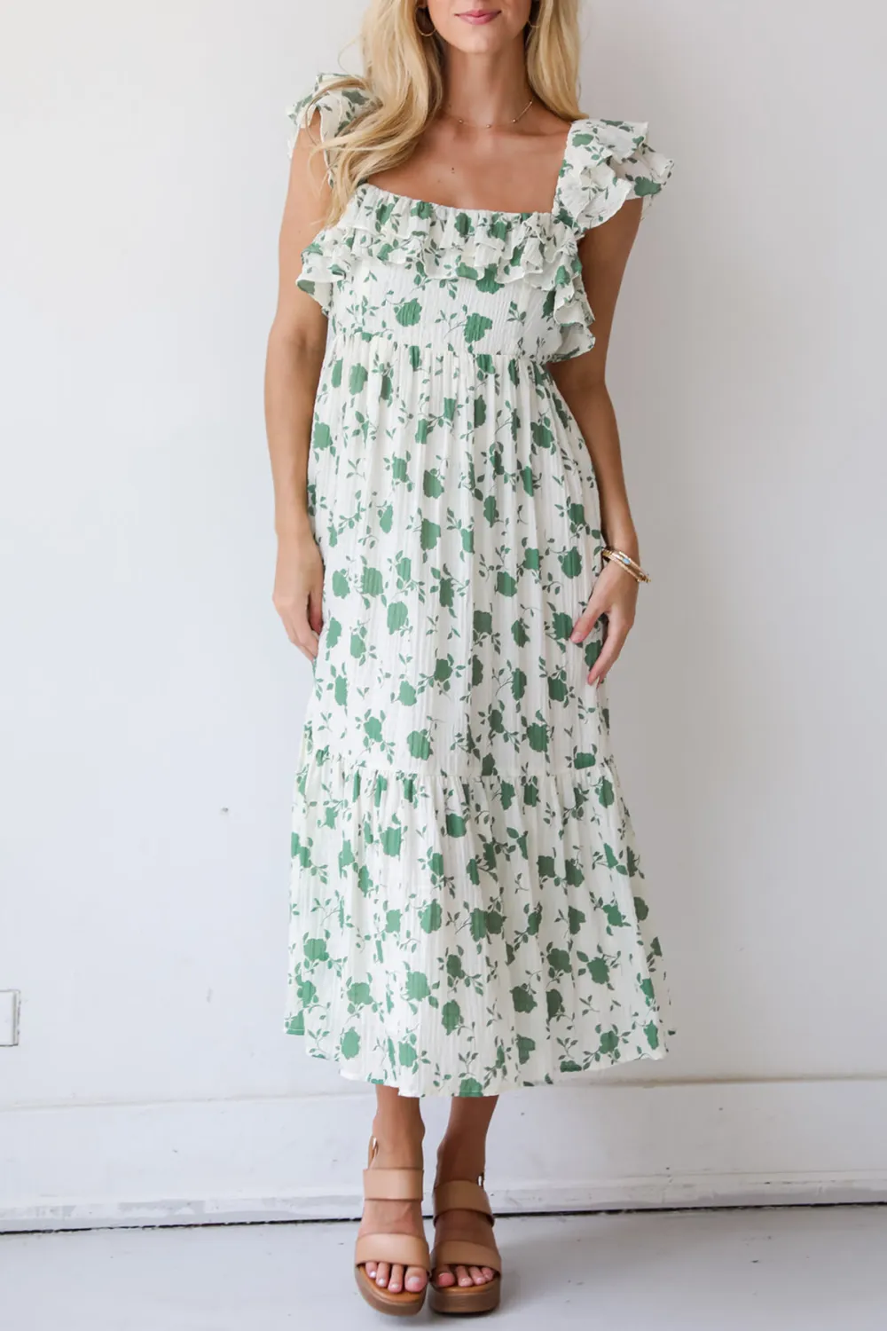 Fabulous Darling Green Floral Midi Dress