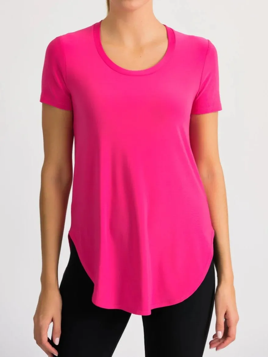 Navy Blue Curved - Hem Short - Sleeve Top