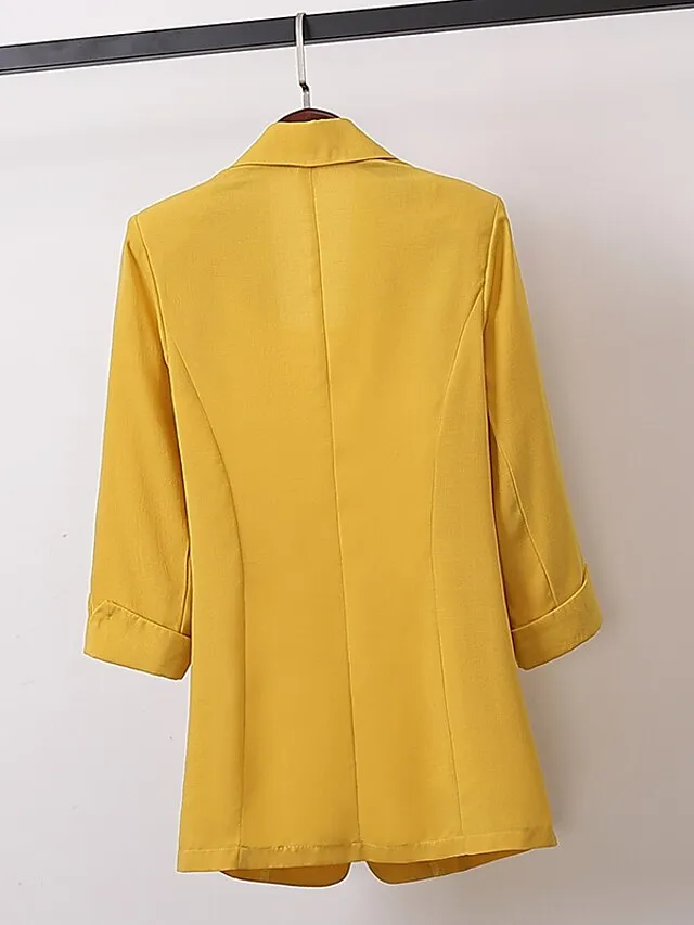 Women's Blazer Outdoor Office Office / Career Spring Summer Fall Regular Coat Regular Fit Breathable Basic Simple Modern Style Jacket 3/4 Length Sleeve Solid Color Pure Color with Pockets White Black