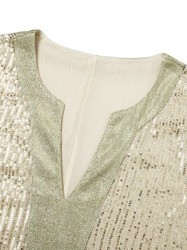 Women's Plus Size Shirt Blouse Silver Gold Plain Sparkly Sequins Half Sleeve Party Date Vacation Vintage Fashion Streetwear V Neck Regular Fit Summer Spring