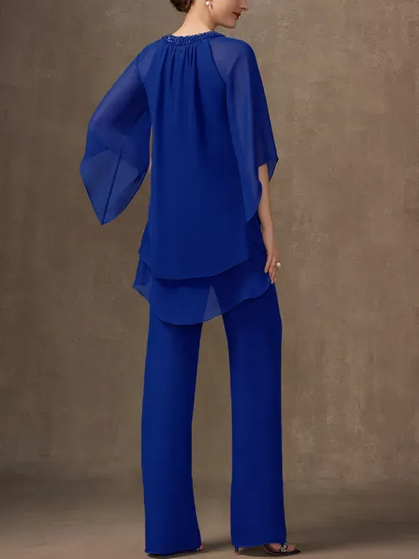 Chiffon Mother Sequin Top Trousers Set