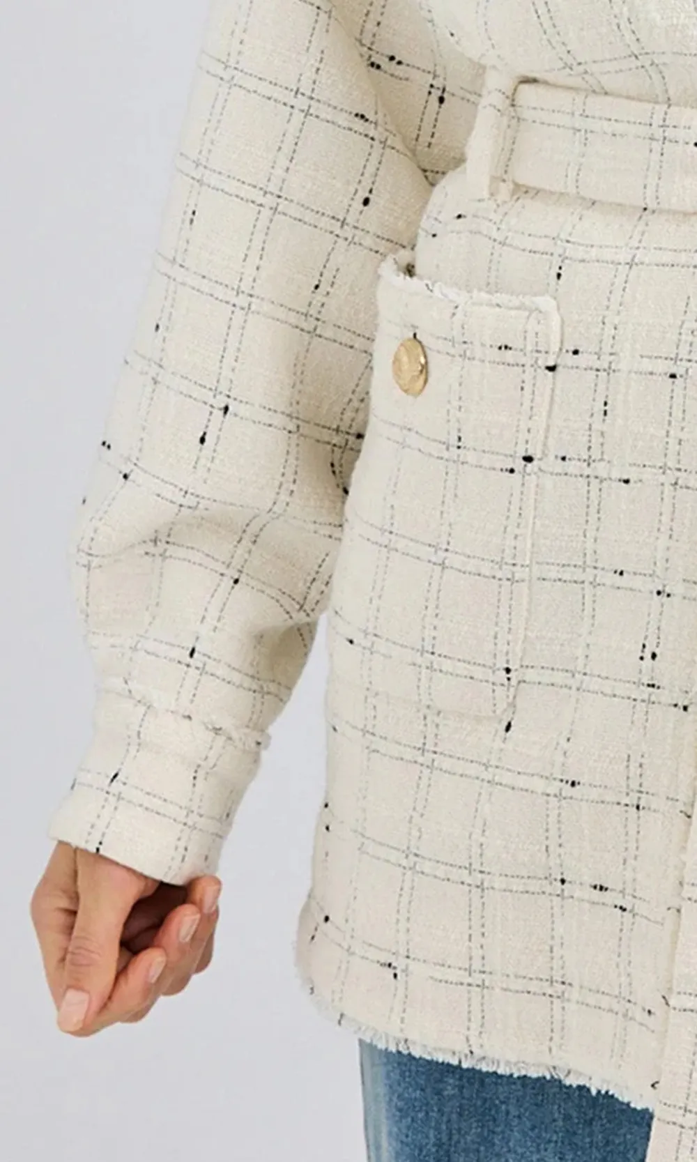 Tweed Mid-Length Tie-Down Jacket