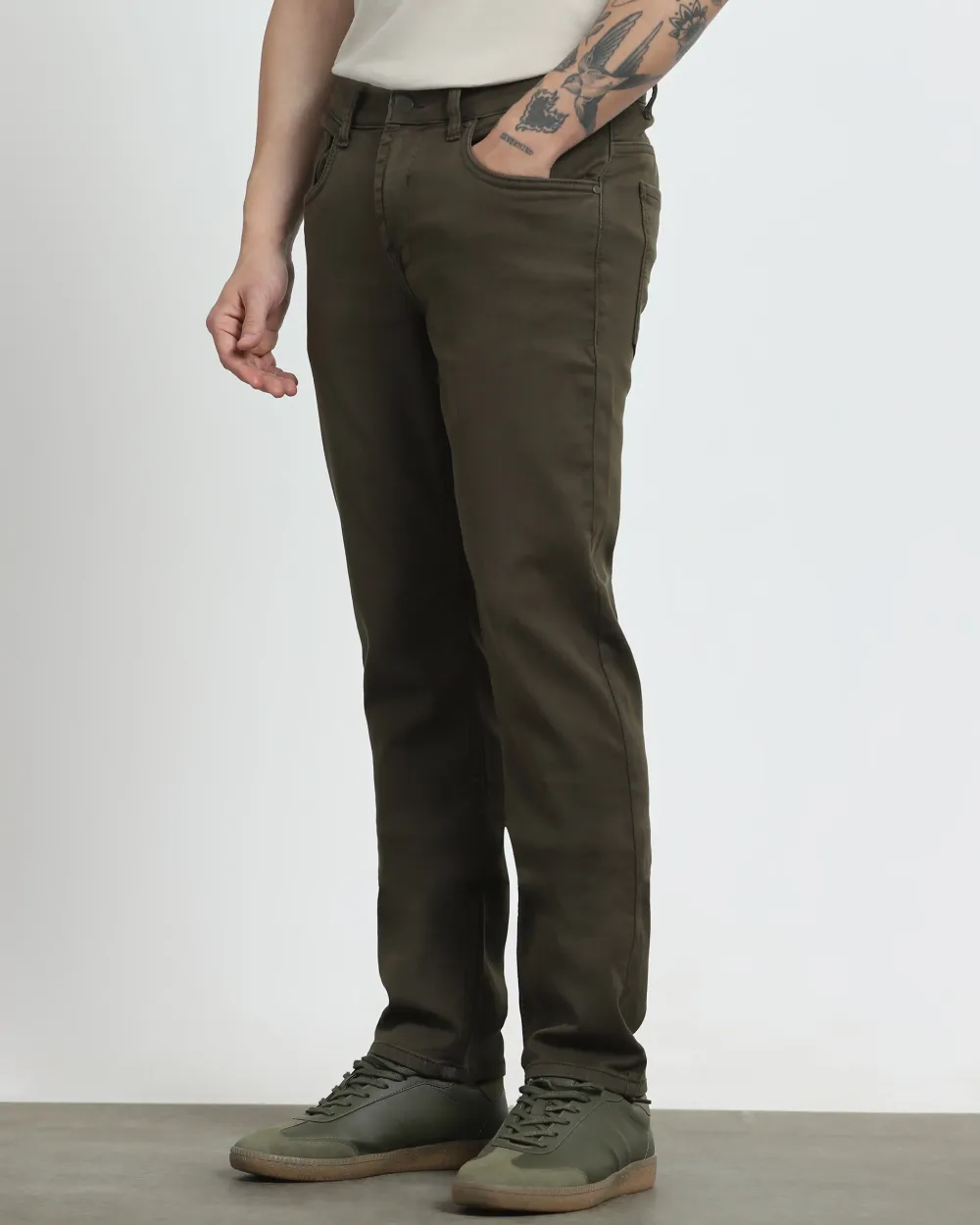 Classic Versatile And Comfortable Straight Dark Olive Jeans