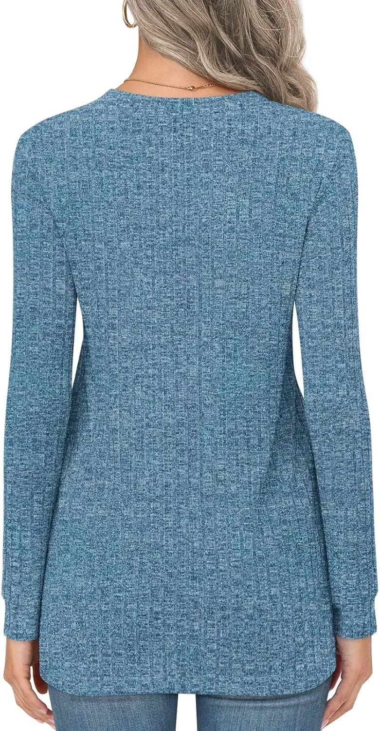 HOTGIFT Womens 2024 Fall Winter Tunic Tops Long Sleeve Casual T-Shirts Soft Comfy Stripe Blouse Lightweight