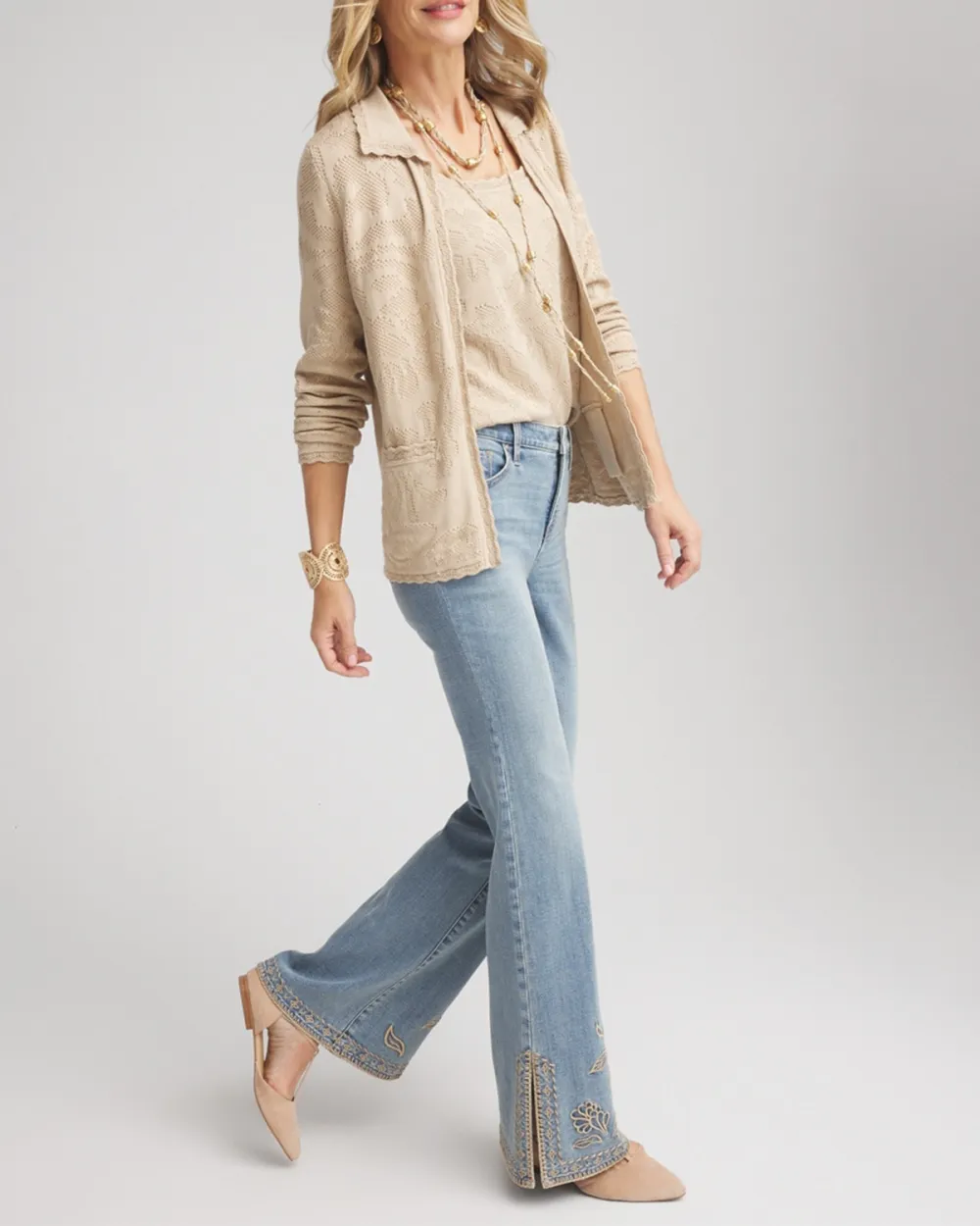 Embroidered Hem Flare Jeans