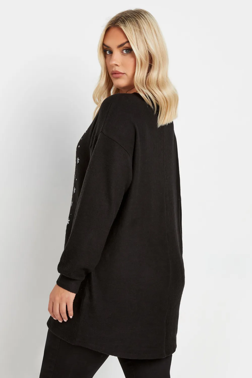 YOURS Curve Black Reindeer Novelty Christmas Jumper