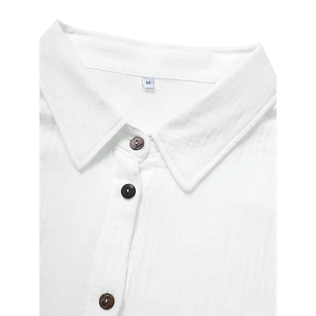 Women's Shirt Dress Casual Dress Mini Dress White Green Long Sleeve Pure Color Button Fall Spring Summer Shirt Collar Basic Daily Fall Dress Loose Fit 2023 M L XL 2XL 3XL