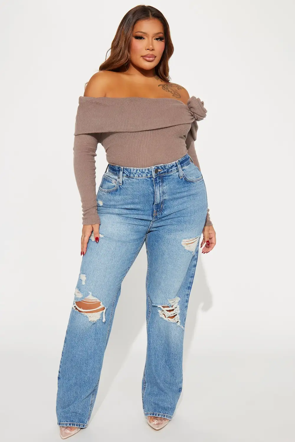 Rosa Off Shoulder Bodysuit - Grey
